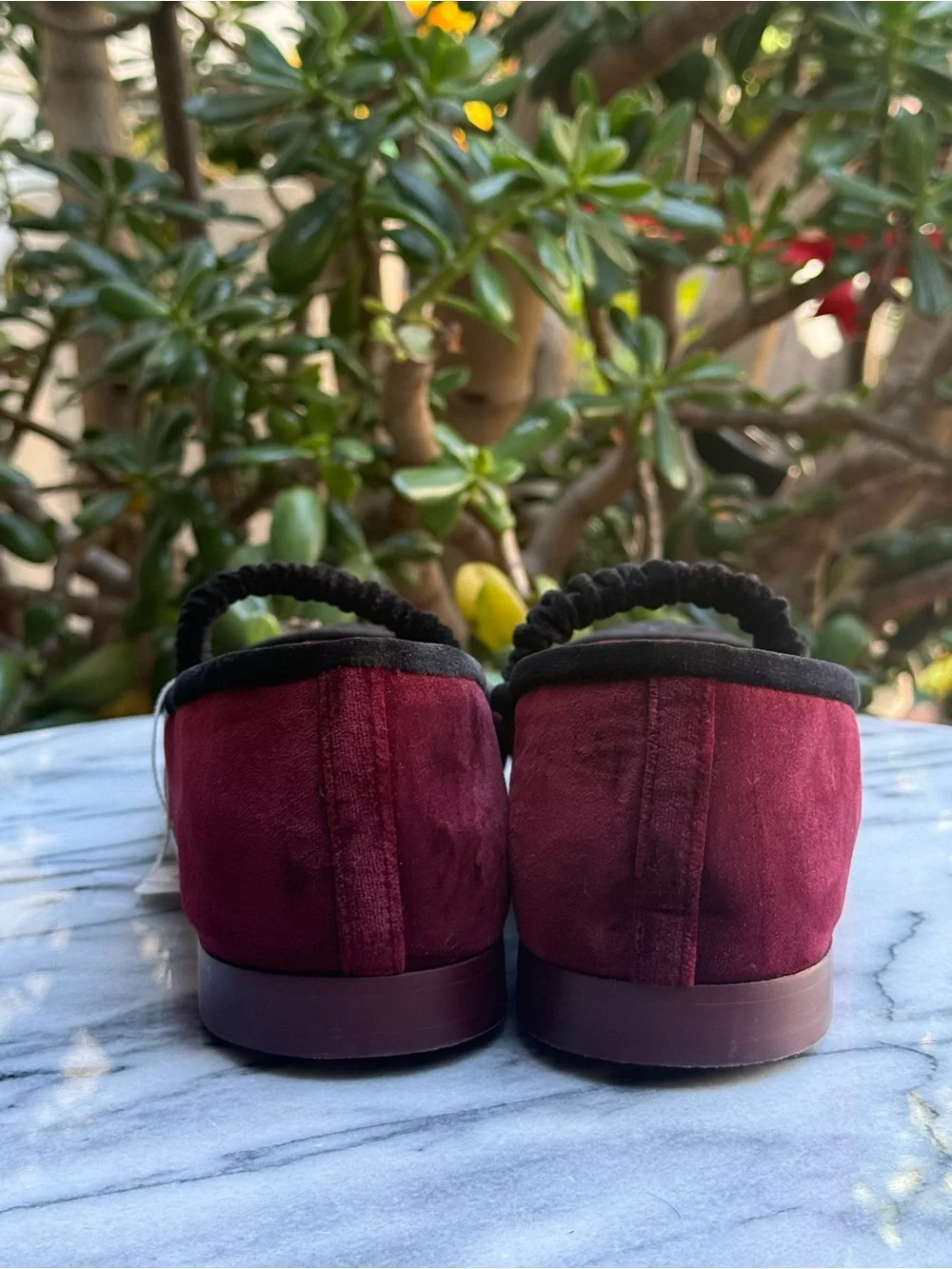 CHANEL Burgundy Velvet Mary Jane Flats with Black Cap Toes Sz 40